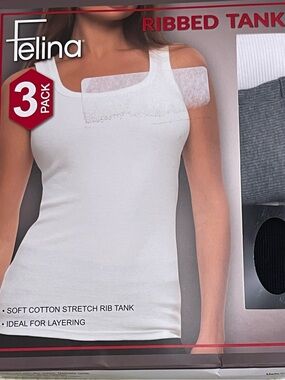 Felina Black Ribbed Tank Top - Sleeveless Scoop Neck